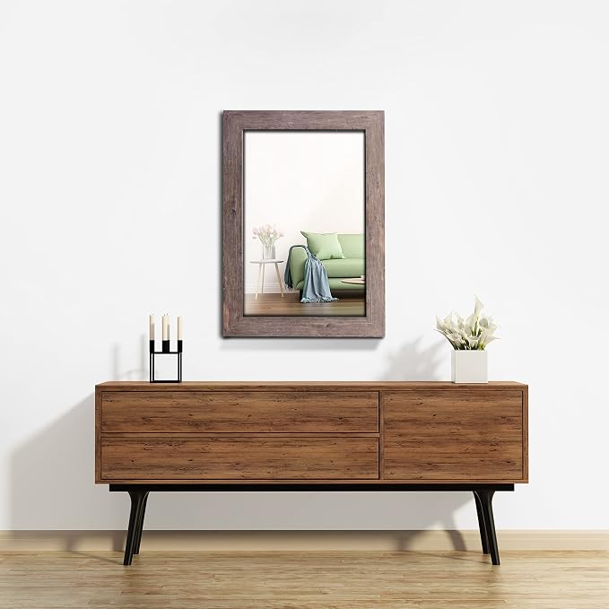 Syndra Rectangular Mirror with Frame Rustic 20x28‘’ Wall Mounted Rustic Vanity Mirror with Large Wood Frame Farmhouse Bathroom Mirror, for Bedroom, Living Room, Entryway Wall Decor(Natural)