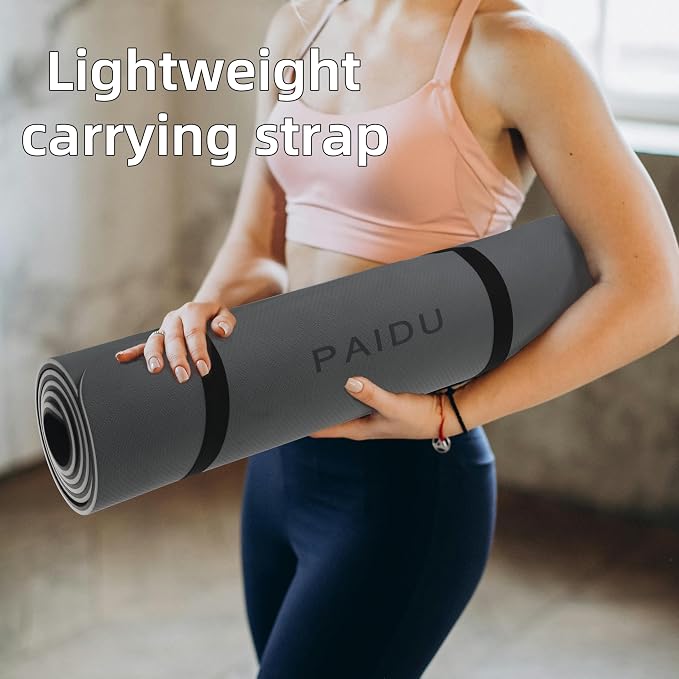 PAIDU POE Yoga Mat （10mm）Extra Thick Fitness Mat 72"x24" with Carry Strap | Non-slip, tear-resistant and suitable for all ages, perfect for yoga, Pilates, home gym and full-body workouts.
