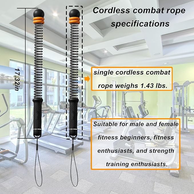 Weighted Ropeless Battle Ropes (2-Pack),Portable Cordless Battle Ropes for Home Gym,arm Exerciser Rope,Workout Rope for Strength Building,Low-Impact Aerobic Training and HIIT for Fitness Enthusiasts.