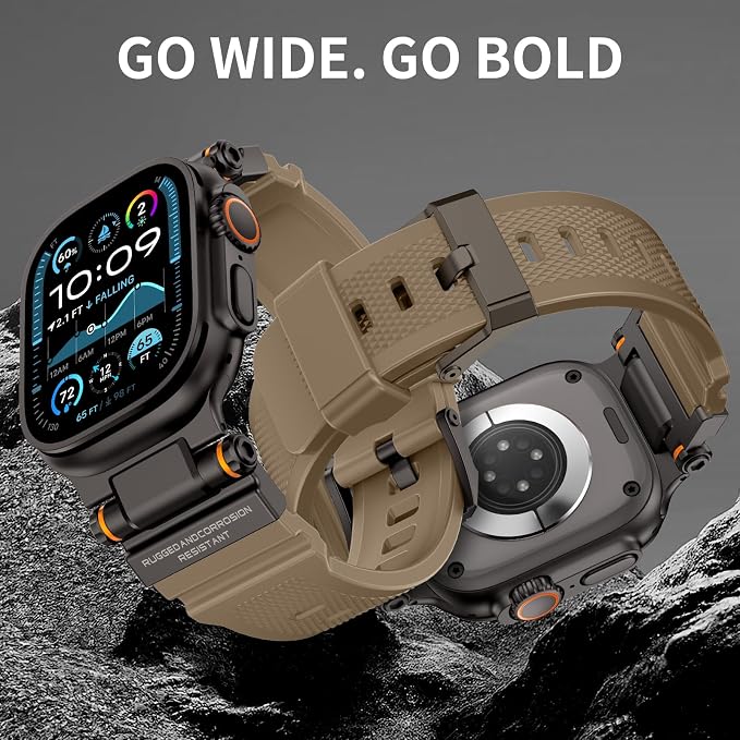 Band Compatible with Apple Watch Ultra 3/2/1 Band 49/46/45/44mm | Metal Connector with Silicone Rugged Strap for iWatch Ultra Series 11/10/9/8/7/6/SE3/SE2/SE/5/4/3/2/1, Desert Tan/Black