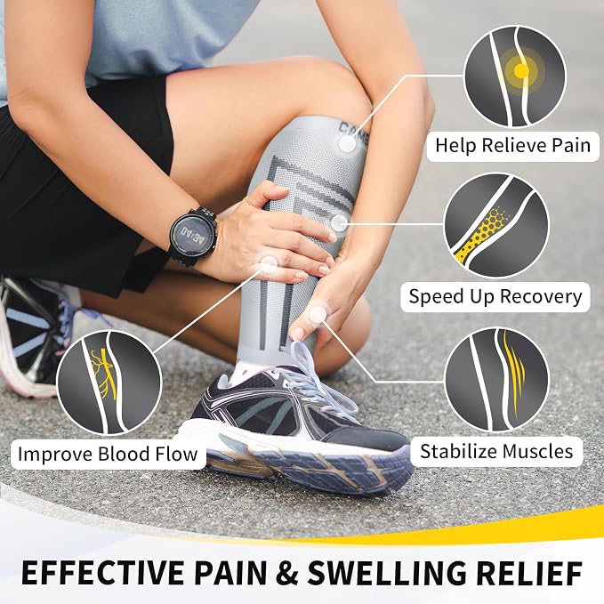 CAMBIVO Calf Compression Sleeve for Men Women Footless | Graduated Compression, Shin Splint Relief, Moisture Wicking, Running Standing Travel, 4D Knit Anti-Slip, Varicose Veins