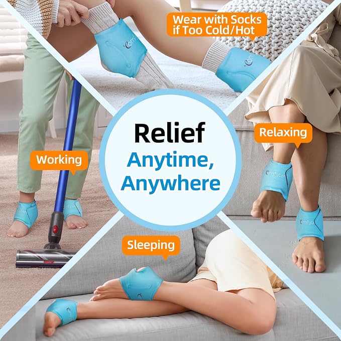 Comfytemp Ankle Ice Pack Wrap for Plantar Fasciitis, Swelling, Foot Pain Relief, FSA Eligible HSA, Gel Packs for Injuries Reusable, Hot Cold Compress for Achilles Tendonitis, Sprained Ankles, 2 Packs | FSA Eligible HSA, Gel Ice Packs for Injuries Reusa...
