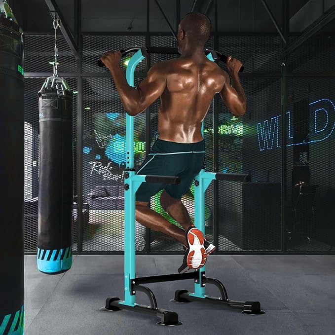 DlandHome Power Tower Pull Up Bar Dip Station,Adjustable Height Dip Stand | Multi-Function Fitness Equipment for Strength Training Home Gym,Stable Steel Frame for Pull Ups Dips Push Ups,Supports 330LBS