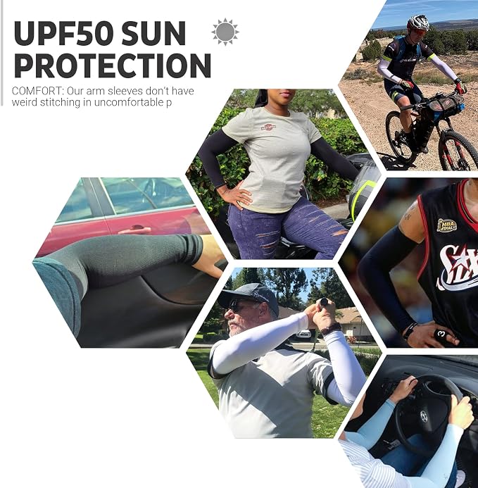 HEGCOIIE UV Sun Protection Arm Sleeves for Men & Women - Tattoo Cover Up - UPF 50 Cooling Sleeve for Golf, Cycling
