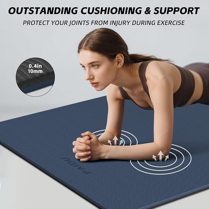 PAIDU Extra Long Wide Yoga Mat, （10mm） Thick Non-Slip Exercise Mat 76"x33" | large mat, ideal for yoga, Pilates & home gym, with non-slip grip & cushioning for all exercises.