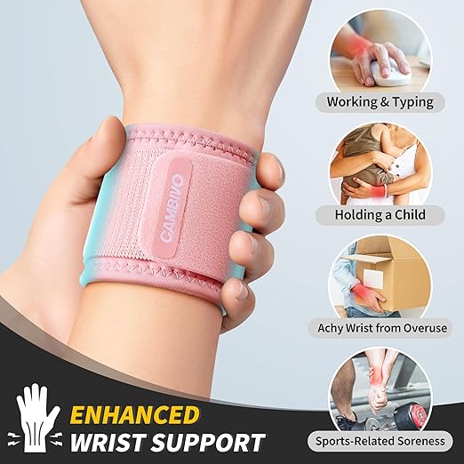 CAMBIVO 2 Pack Wrist Brace for Carpal Tunnel with wraps, Pink | Wrist Support, Adjustable Wrist Wraps for Weightlifting, Tendonitis, Pain Relief, Sleeping, Night, Gym, Neoprene, Both Hands