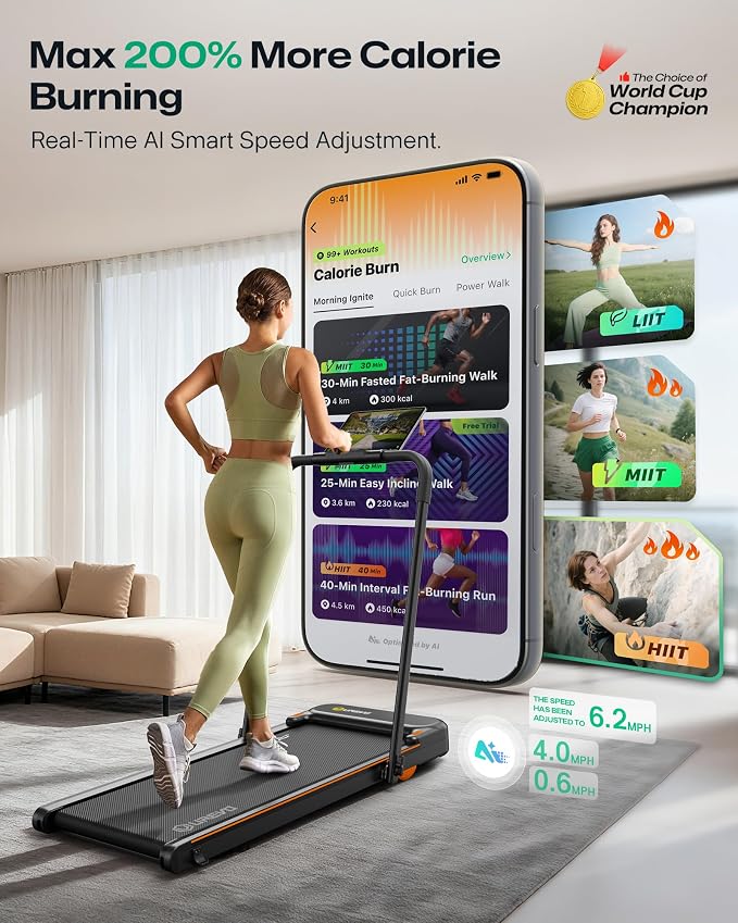UREVO Strol 2E Smart 2-in-1 Folding Treadmill, Compact Walking Pad with Safety Handle, Plug and Play, Standing Desk Treadmill with Dual LED Display, Smart APP, Walking or Running for Home