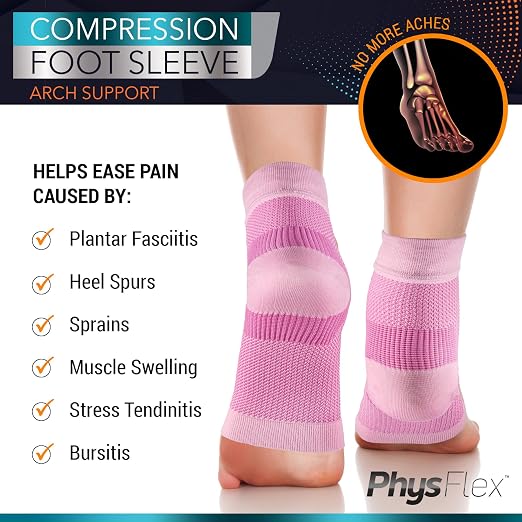 PhysFlex Ankle Brace Support - Ankle Compression Sleeve - Foot Brace for Women & Men - Tendonitis & Arthritis Ankle Brace Sports Running, Plantar Fasciitis Relief & Stabilizing Ankle Wrap