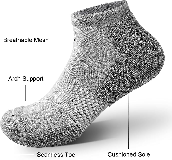 LWK Men's Bamboo Viscose Ankle Socks 10-Pack, Thick Cushioned, Seamless Toe, Moisture Wicking, Arch Support, Gift Box