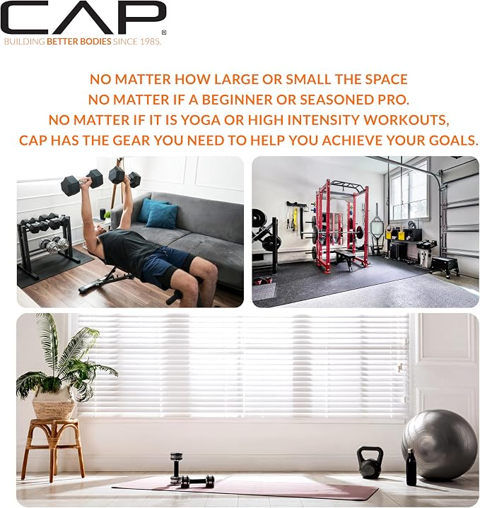 CAP Rubber Coated Dumbbell Weights, Free Weights for Home Gym Strength Training, Anti-Roll Hex Dumbbells with Black, Chrome & Comfort Grip Handles, Pairs & Sets
