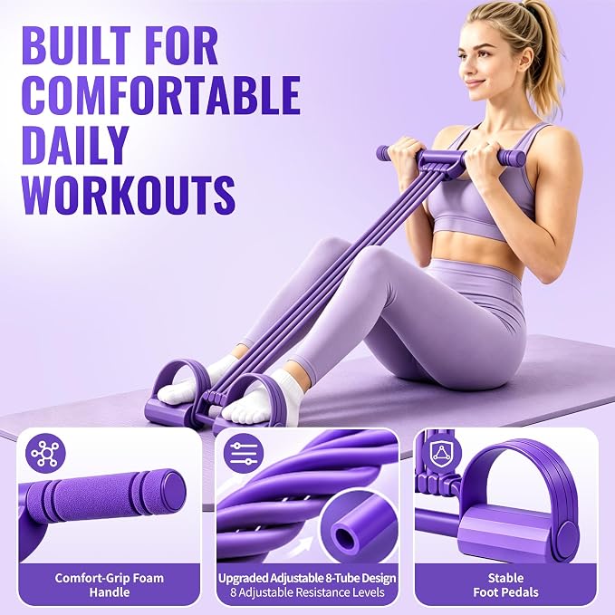 3-in-1 Adjustable Pedal Resistance Band Set with 5 Pcs 5-Level Loop Bands | 8-Tube Multifunctional Exercise Bands with Handles, Home Workout Equipment for Full Body, Glutes, Legs, and Stretching