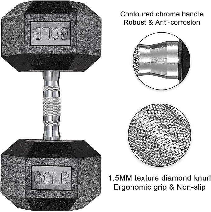 LIFERUN Rubber Coated Hex Dumbbell Set of 2, 30-85lb Cast Iron Free Weights | Anti-Slip Dumbbells, Hex Shape Prevents Rolling, Durable Home Gym Free Weights for Full-Body Strength Training