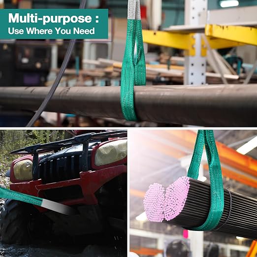 Lift Sling Straps, 2" x 12' 2-Ply Heavy Duty Flat Eye Lift Slings | Polyester Lifting Sling Strap Tree Saver Recovery Strap Web Sling Rigging Moving Tow Hoist Gear Straps 6400lb 5100lb 12800lb