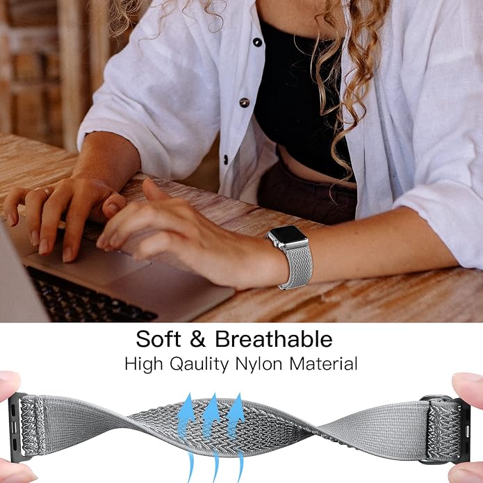 Lerobo Stretchy Nylon Solo Loop Band, Compatible with Apple Watch Series 11 10 9 8 7 6 5 4 3 SE3/2/1 Ultra3/2/1, Adjustable Strap for iwatch Band 44mm 45mm 46mm 49mm 42mm 40mm 41mm 38mm for Women Men