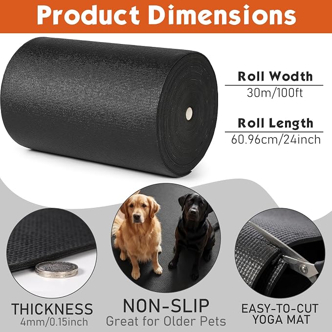Nuanchu Yoga Mat Roll 24 inch Width, 4mm Thick Non Slip Exercise Mat, Large Anti Tear Gym Flooring for Home Workout, Fitness, Senior Dog Floor Protection