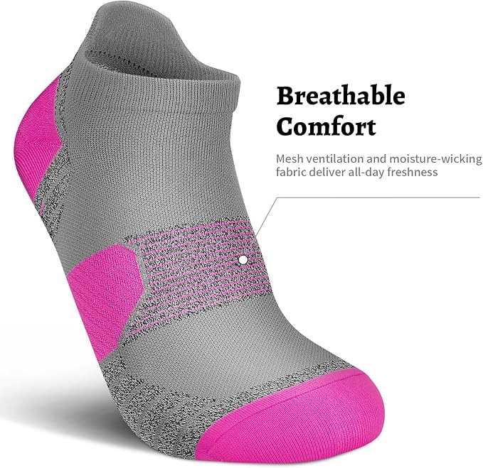 Ankle Compression Socks for Women 6 Pairs Running Socks with Arch Support | Athletic Womens Ankle Socks for Running, Gym, Workouts, Long-Distance Walking, Travel, Daily Use, Relieve Plantar Fasciitis