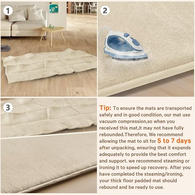 Baby Play Mat for Floor,Ultra Thick Elastic Foam 79"x110" Playmat Tummy Time Muscle Crawling Exercise Activity Cushion Gym Mat Nursery Playroom Area Kids Rug for Babies, Toddlers,Infants,Beige