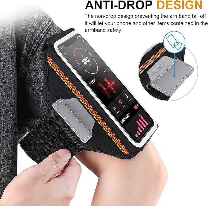 Running Armband with Earphone Bag, 6.9" Phone Holder for iPhone Samsung | Zipper Pocket for Keys & Earphones, TPU Touchscreen & Water-Resistant, 3D Design Phone Armband, Stretchy Fits Arm 13"-16.5"
