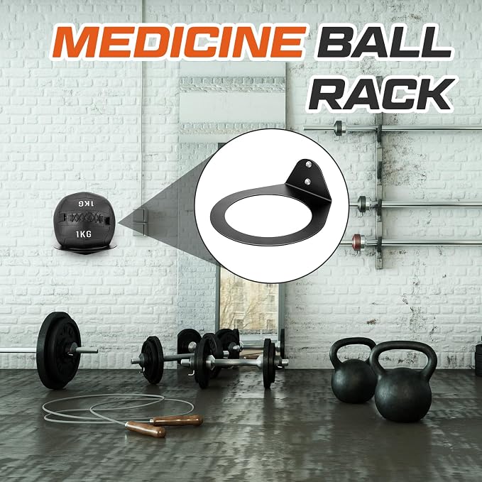 Gisafai Wall Mounted Medicine Ball Holder, Heavy Duty Slam Ball Storage Rack with Installation Accessories, 8.9 Inch Inner Diameter, 88 Lbs Load Capacity for Home Garage Gym Commercial Sports