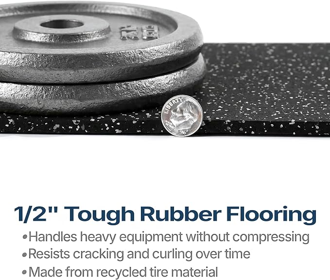 Flooring Inc's 1/4" Thick Tough Rubber Flooring Roll | Flexible Recycled Rubber Floor Mats for Home Gym | Heavy Duty Rubber Mat for Home Gyms, Sheds, Horse Stall Mat or Trailer
