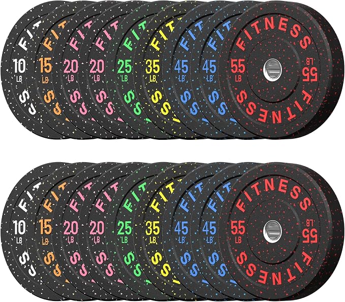 HANDBODE 2-Inch High-Bounce Bumper Plates, Olympic Weight Set, 10-650 lb | Barbell Weight Plates Set for Home Gym, Colored Weights Rubber Strength Training Plate for Weight Lifting