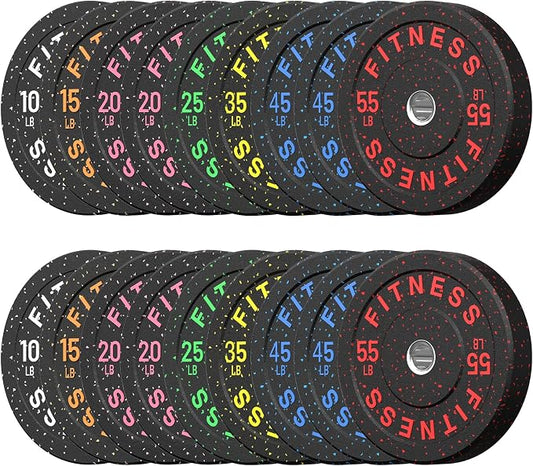 HANDBODE 2-Inch High-Bounce Bumper Plates, Olympic Weight Set, 10-650 lb | Barbell Weight Plates Set for Home Gym, Colored Weights Rubber Strength Training Plate for Weight Lifting