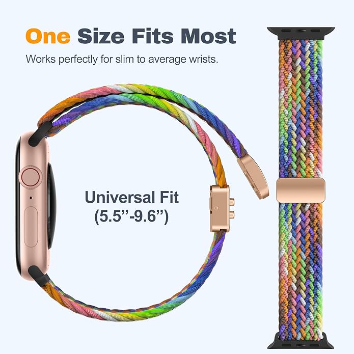 Laffav Braided Stretchy Band Compatible with Apple Watch Bands 42mm 40mm 41mm 38mm 44mm 45mm 46mm 49mm for Women Men, Magnetic Nylon Solo Loop Sport Strap for iWatch Series 11 10 9 8 7 6 5 4 SE Ultra