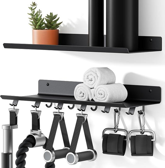 2-Tier Floating Shelf Compatible with Tonal 1 & 2 Accessories | Home Gym Storage Rack, Wall Mount Gym Organizer, Workout Metal Holder, T-Bracket Lock Adapters Hanger, US Patent Holding