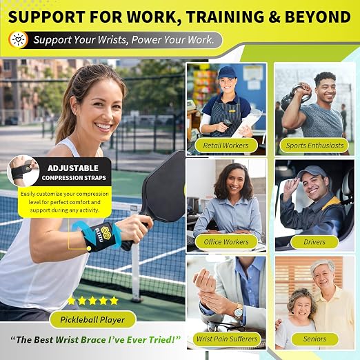 Compression Wrist Wraps, Carpal Tunnel Adjustable Wrist Brace, Men & Women | 2 Pack, Flexible Neoprene, Low-Profile Design, Pain Relief, Arthritis, Tendonitis, Fitness, Office, Sleep Use, Night, Gym