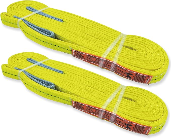2-Ply Lifting Sling Straps 1”x 20ft - 3100lbs Vertical Capacity Heavy Duty Flat Eye Lift Sling, for Rigging Moving Towing Hoisting -2Pack - Kodiak Straps