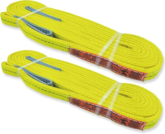 2-Ply Lifting Sling Straps 1”x 20ft - 3100lbs Vertical Capacity Heavy Duty Flat Eye Lift Sling, for Rigging Moving Towing Hoisting -2Pack - Kodiak Straps