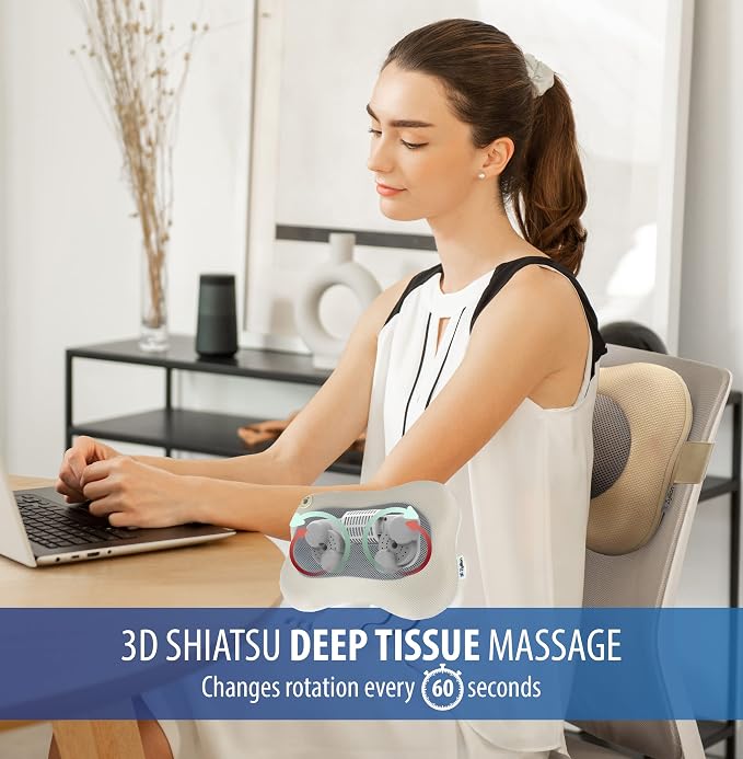 Zyllion Shiatsu Back and Neck Massager with Heat - 3D Electric Kneading Deep Tissue Massage Pillow for Muscle Pain Relief, Cream, ZMA-13 | Shiatsu, Deep Tissue, 3D, Electric, Kneading, Massage Pillow, Muscle Therapy, Doctor Recommended, Car Adapter, No...