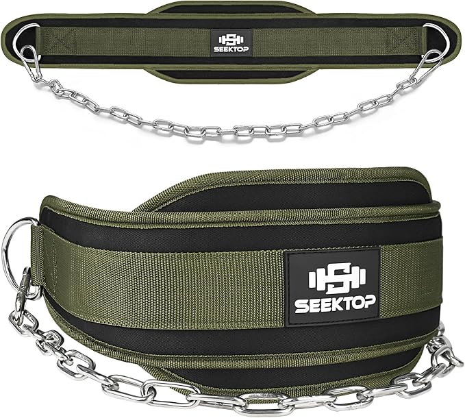 Seektop Dip Belt With Chain for Weightlifting - Neoprene Waist Belt for GYM Workout, Pull Ups, Crossfit, Weight Lifting, Squat, Training, Fitness - for Men & Women