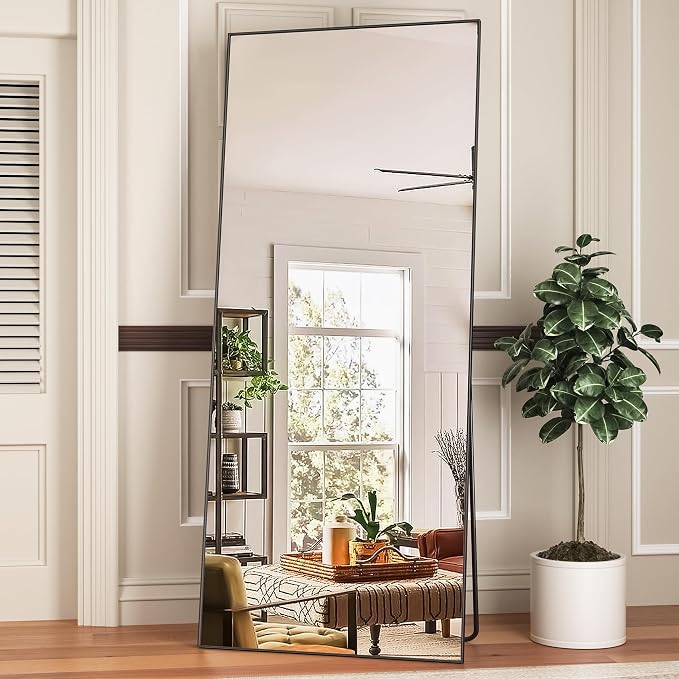 Antok Full Length Mirror, 71"x32" Floor Mirror with Stand, Hanging Mounted Mirrors for Bedroom, Living Room, Cloakroom, Dining Room, Black, Rect