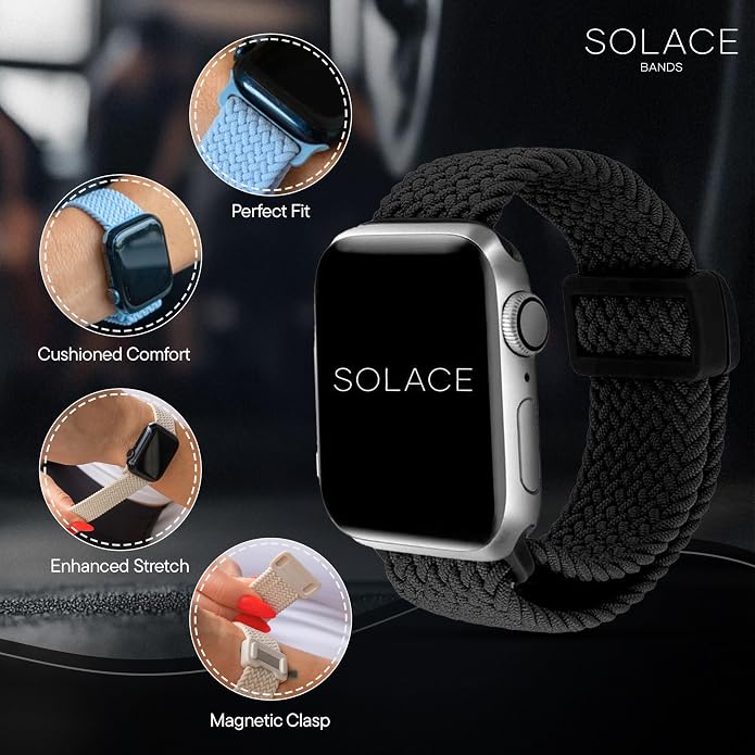 Solace Bands Imperium Adapt Wide Adjustable Nylon Braided Watch Band - Compatible with All Apple Watches - Solace Apple Watch Bands for Women & Men - Smart Watches Band Series 11-1, Ultra, SE