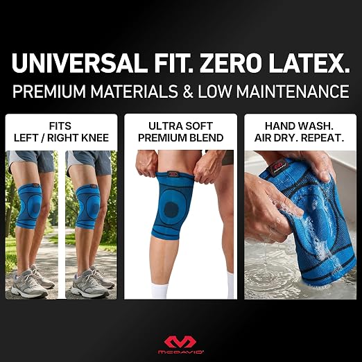 McDavid 4-Way Elastic Knee Sleeve, Compression Knee Support for Pain Relief, Soreness, All-Day Daily Activity Blue/Black XL