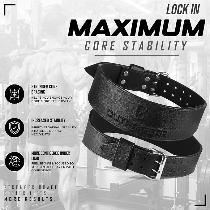 Real Leather Weight Lifting Belt - 7mm Gym Belt for Strength Training - Adjustable Buckle Weight Lifting Belts for Men & Women with Core Back Support