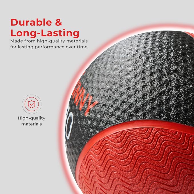Sunny Health & Fitness 10 LB Medicine Ball with Premium Dual Textured Grip | 4-30LB Weighted Rubber Medicine Ball, Bouncing Wall Ball, Slam Ball Workouts, Throws Squats Core Strength Training