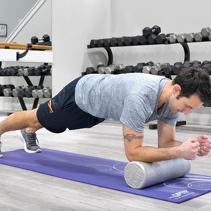 OPTP Silver AXIS Moderately Firm Foam Roller – Round, Silver, 18" x 6" | Moderate density for sports medicine, physical therapy, Pilates, yoga, trigger point myofascial release, Heat-molded EPP foam