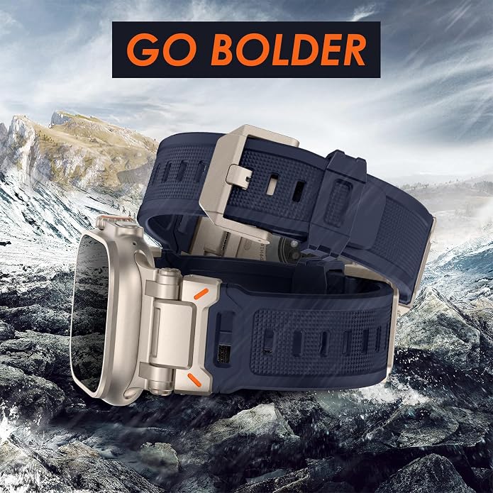 WINGLE FKM Rubber Bands for Apple Watch Band Ultra 3/2/1 Band Ultra 49mm Series 11 10 46mm 45mm 44mm 42mm SE 3/2/1 9 8 7 6 5 4 3 Men, Military Rugged Metal Connector Silicone Apple iWatch Sport Bands