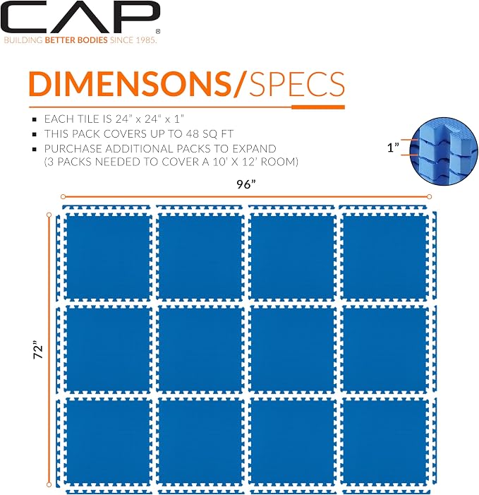 CAP Puzzle Exercise Mats | 1” Thick EVA Interlocking Foam Tiles for Home Gym Flooring | Multiple Options