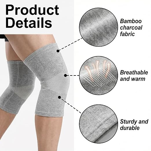 2026 Premium Bamboo Knee Sleeve - 1 Pair Bamboo Compression Knee Sleeve for Women & Men, Anti-Slip Elastic Sport Warm Knee Brace for Arthritis (Black,X-Large)