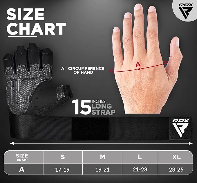 RDX Workout Gloves, 15-Inch Long Support Strap Anti Slip Palm Protection with 3 Wrist Alignment Plates, Powerlifting Deadlifting Bodybuilding Gym Fitness, Weight Lifting Exercise Training, Men Women