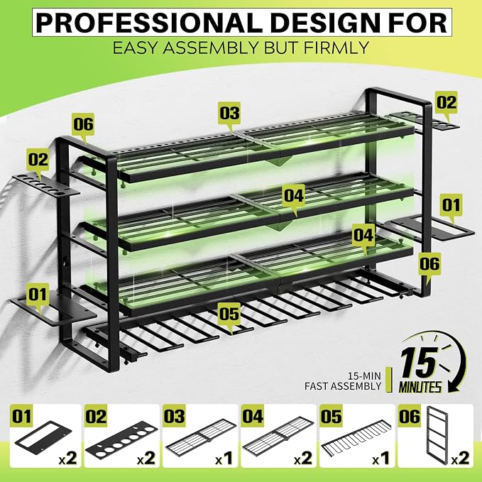 Large Power Tool Organizer Wall Mount, Garage Storage Cordless Tool Organizer with Screwdriver Holder, Heavy Duty Metal Storage Rack with 8 Drill Holder 4 Layer, Gifts for Men Who Have Everything