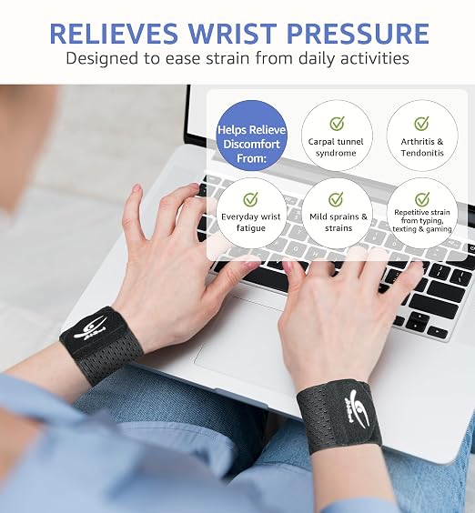 Wrist Compression Wraps 2-Pack, Wrist Brace Wrist Support for Sports, Mouse Hand, Mother's Hand, Carpal Tunnel Arthritis, Tendonitis - Premium Elastic & Breathable Mesh Fabric, One Size (Black)