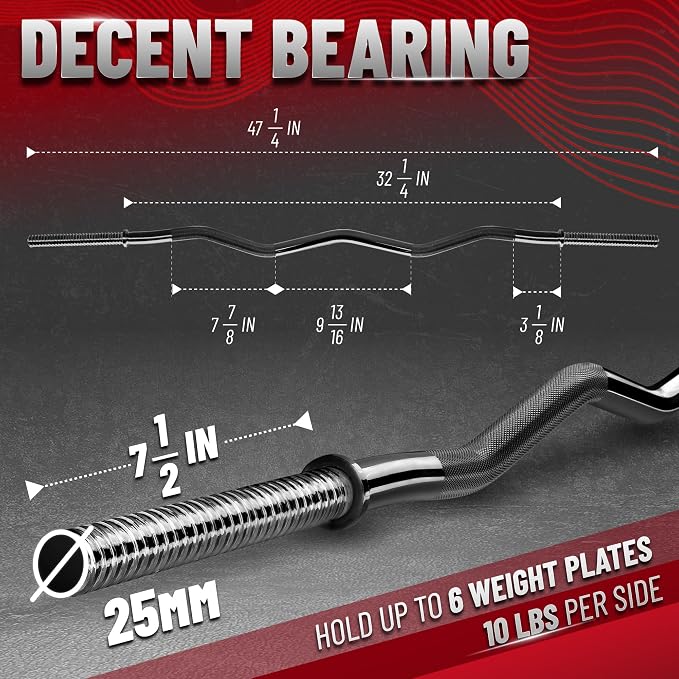 Yes4All Standard Straight Barbell 60" & EZ Curl Bar 47", Capacity 200 to 480 LB, Weight Bar 1" to 2" Diameter - Star Lock Collars, Rubber Ring, Barbell Spins Included for Deadlifts & Squats
