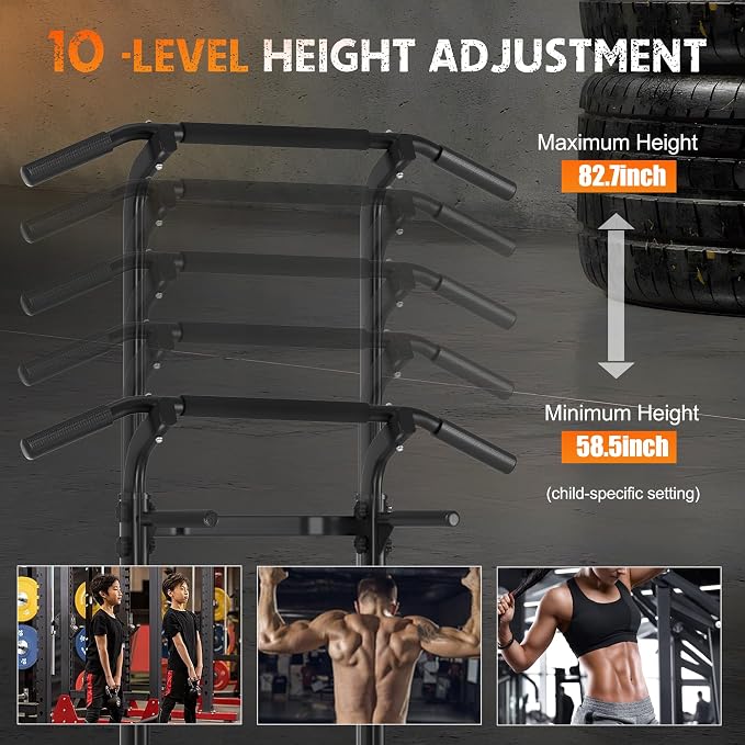 SogesHome Multi-Function Power Tower Pull Up Bar Dip Station for Home Gym | Height Adjustable PullUp Dip Stand, Full Body Strength Training Equipment, Fitness Workout for Push Ups Dips, 330LB Capacity