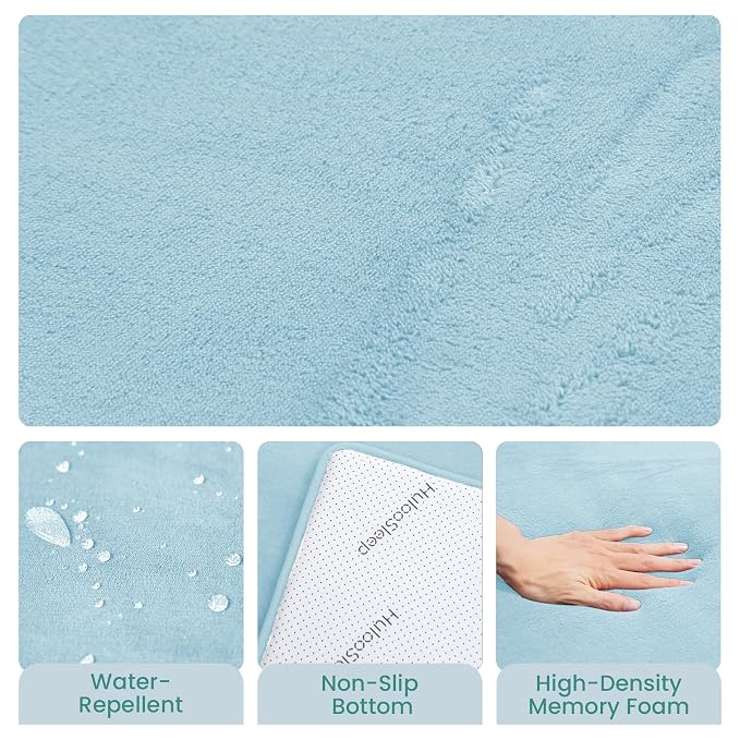 Huloo Sleep Baby Play Mat for Floor,1.3" Thick Elasti-Foam 50"×50" Playpen Mat for Tummy Time,Water Repellent Soft Coral Velvet for Toddler,Infant,Kids,Non-Slip Backing Safe for Crawling(Light Blue)