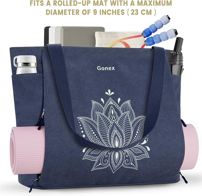 Gonex Yoga Mat Bag with Zipper Mat Carrier Canvas Gym Tote | Durable Canvas, Zipper Closures Prevent Slipping, Quick Access, Bottle Holder, Fits Yoga Blocks, Gym & Travel Use