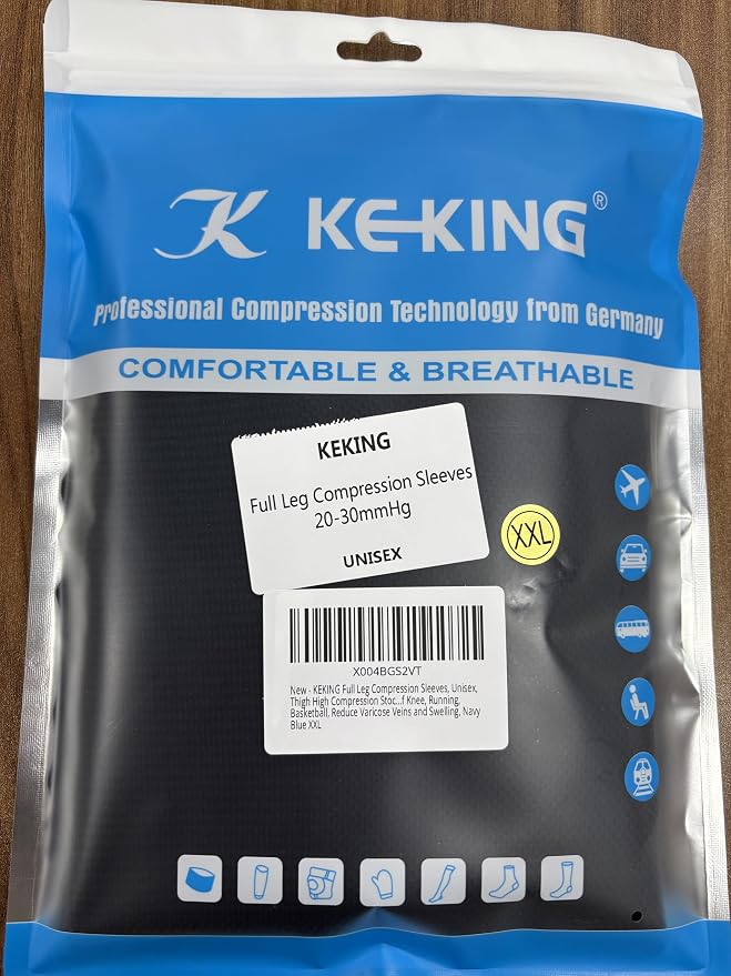 KEKING Full Leg Compression Sleeves, 20-30mmHg Graduated, Unisex, Running | Thigh-High Compression Stockings, Support Thighs, Calves & Knees, for Travel & Sports, Relieve Varicose Veins & Swelling